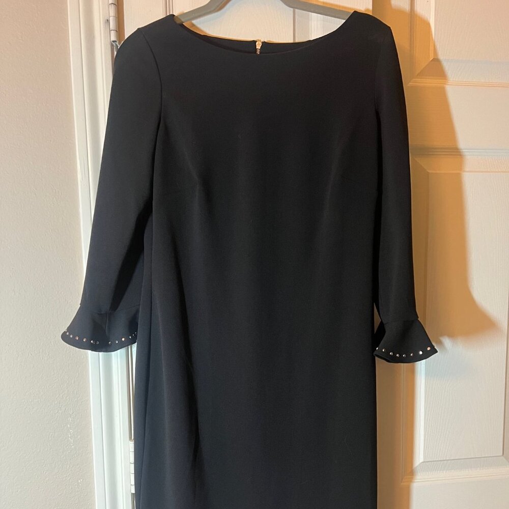 Women's Calvin Klein Black Shift Dress with Studded Bell Sleeves - Size 8